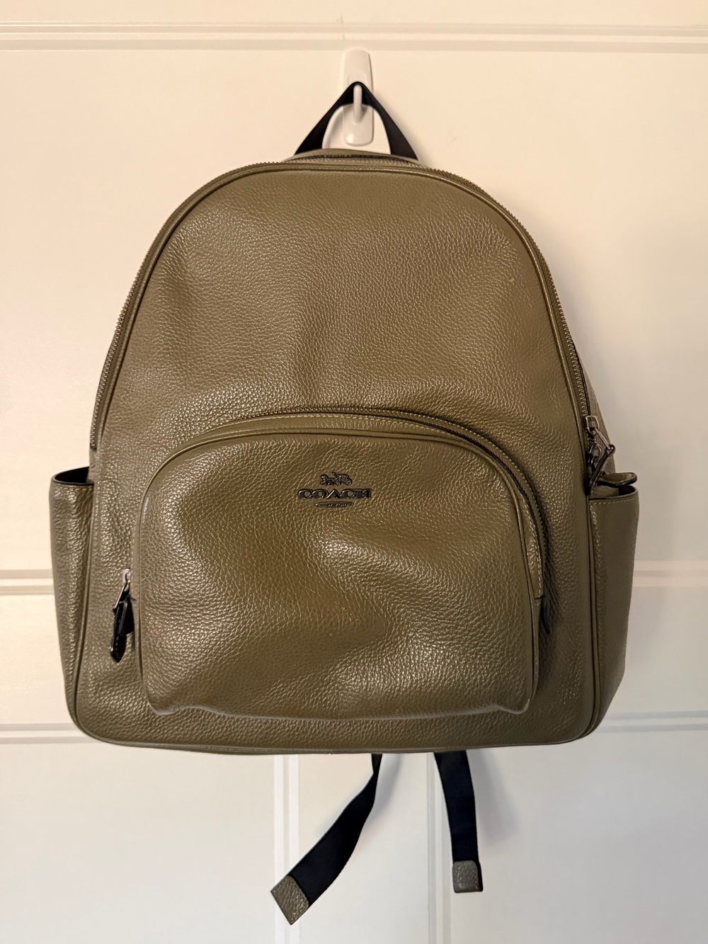 Coach Large Court Olive Leather Pebbled Backpack